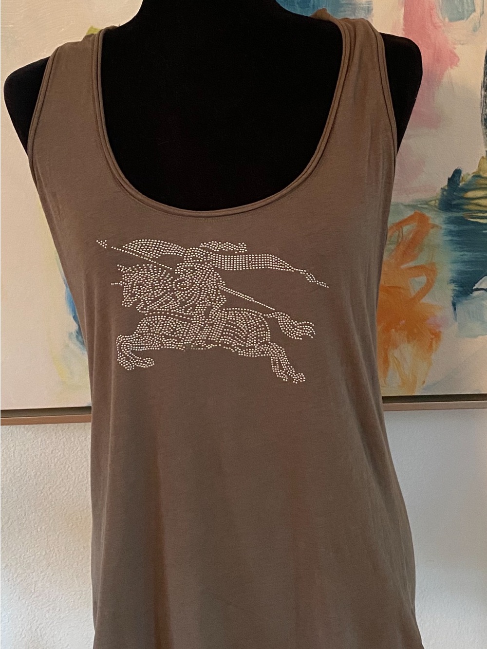 Burberry London Embellishment Graphic Taupe Tank Top
